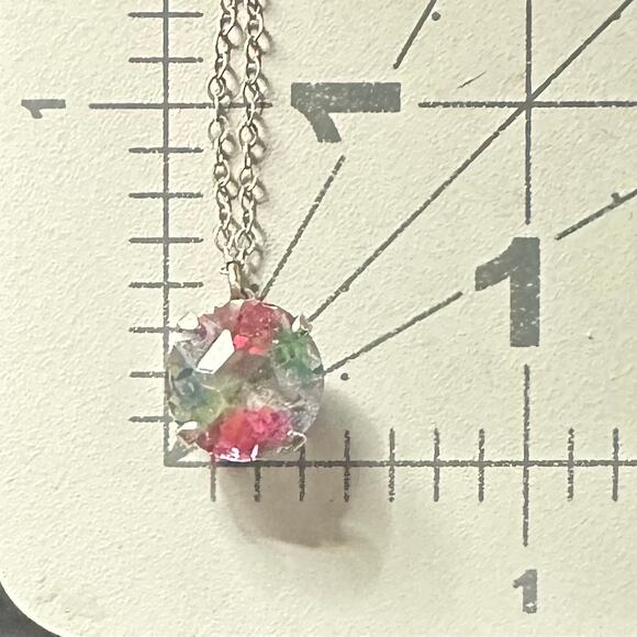 Antique Art Deco sterling silver iris glass solitaire pendant 15.75" necklace - Picture 9 of 9